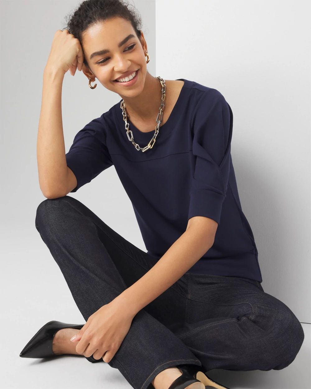 Pleated Sleeve Snit Top | White House Black Market